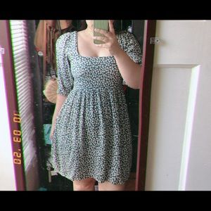 Ae Green Floral Puff Sleeve Baby Doll 
